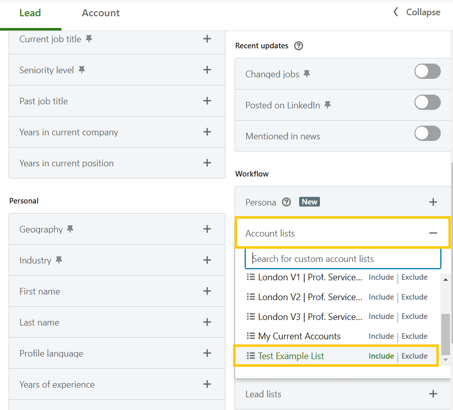 LinkedIN Sales Navigator lead filters